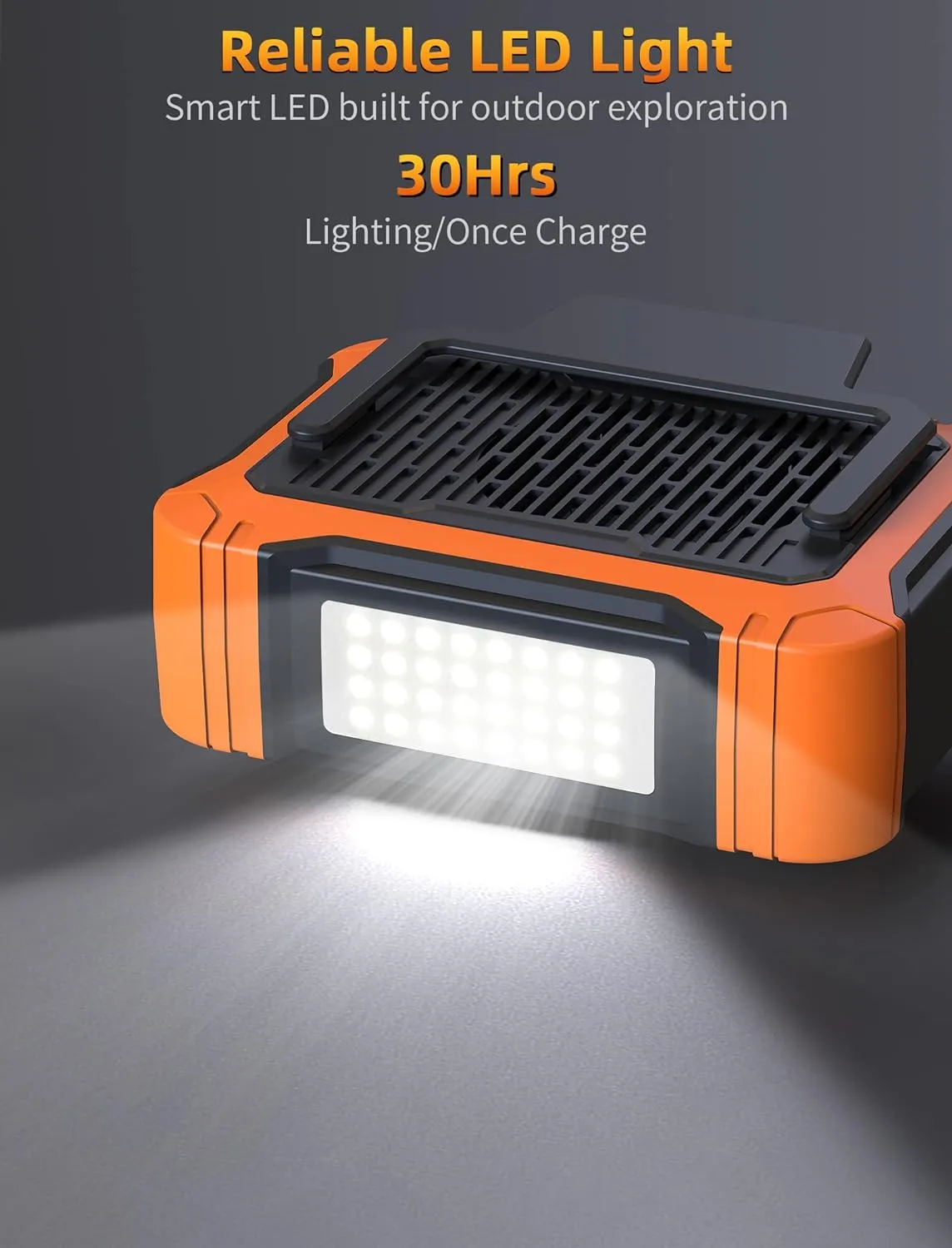 10000mAh Waist Clip Fan with Solar Panel, 30H Working Time, Personal LED Light, Battery Powered Belt Fan, Strong Airflow, 3 Speeds, Body for Outdoor, Working, Camping, Hiking