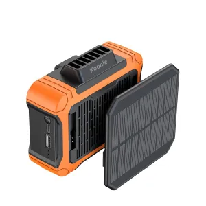 10000mAh Waist Clip Fan with Solar Panel, 30H Working Time, Personal LED Light, Battery Powered Belt Fan, Strong Airflow, 3 Speeds, Body for Outdoor, Working, Camping, Hiking