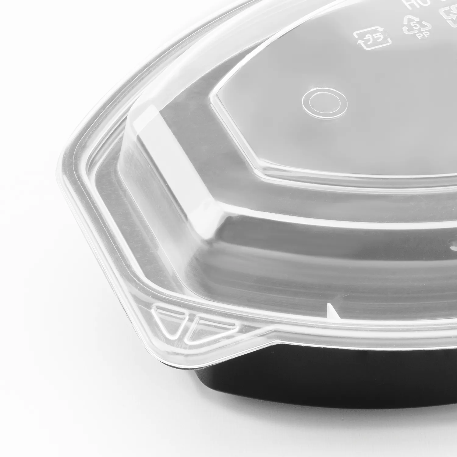 [150 sets] 16 oz PP Microwaveable Oval Food Container with Clear Lid, Black