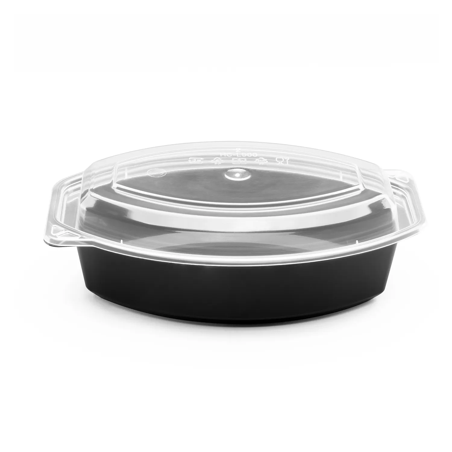 [150 sets] 16 oz PP Microwaveable Oval Food Container with Clear Lid, Black