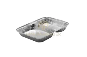 2-Section Aluminium Foil Food Containers   Lids (850ml)