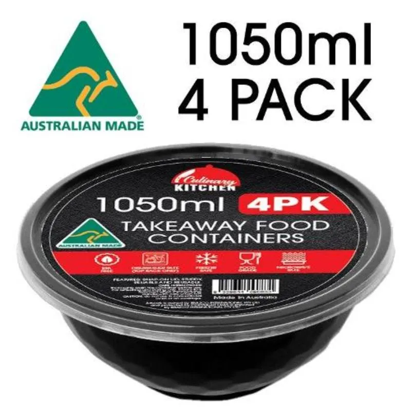 4 Pack Black Takeaway Food Containers - 1050ml