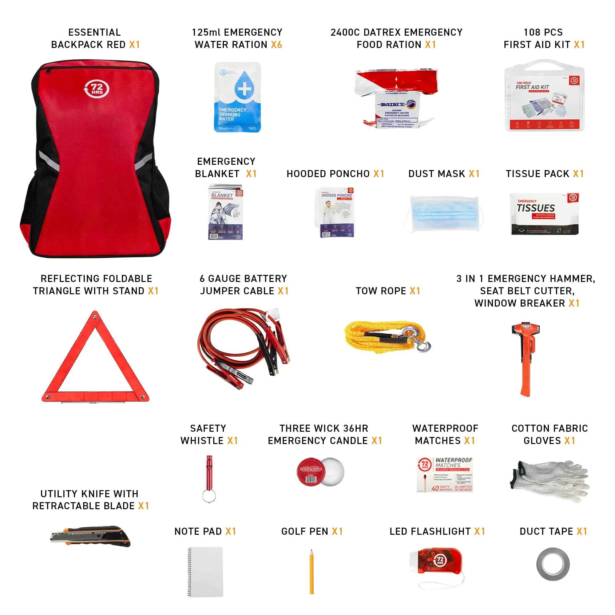 72HRS Essential Backpack Car Kit - Red