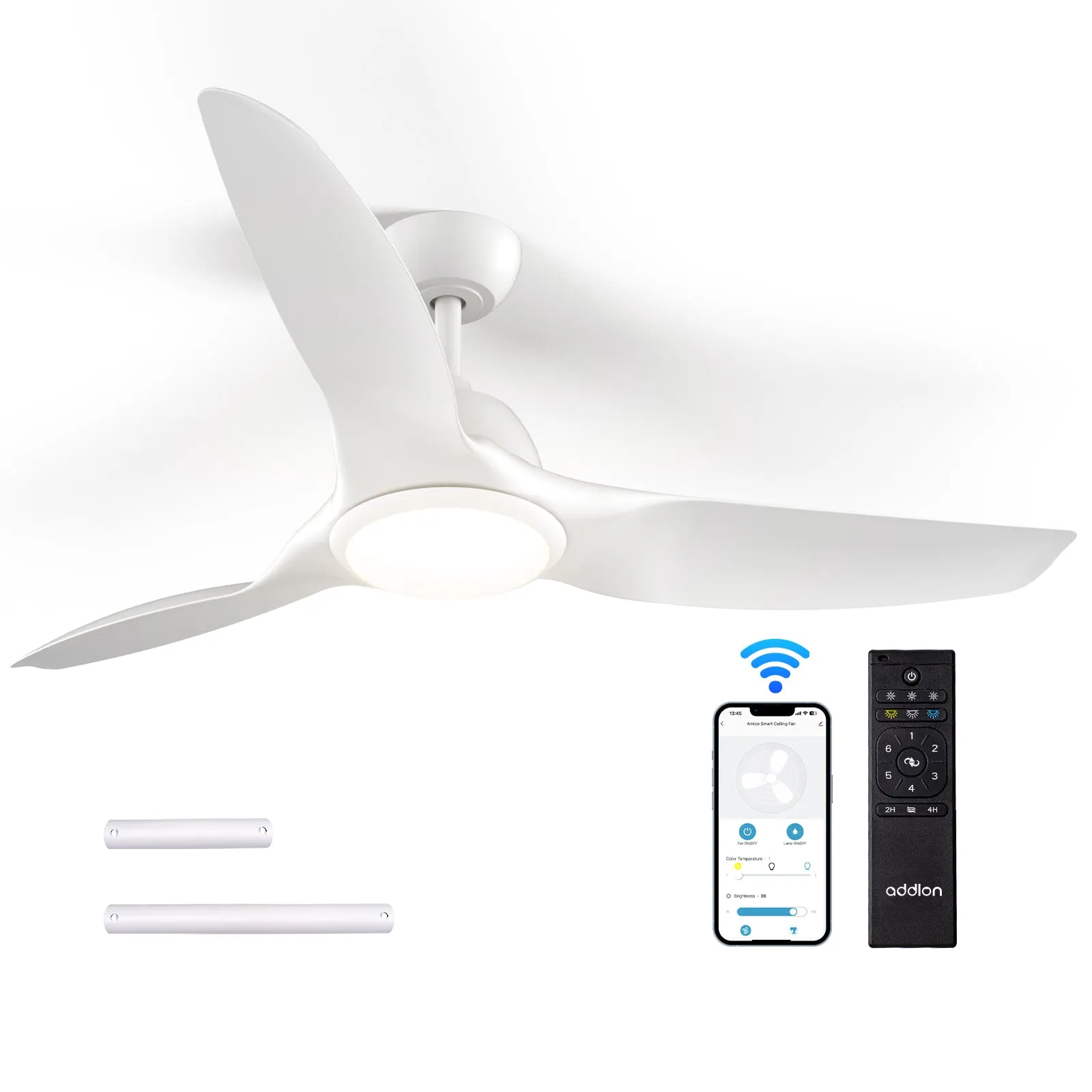 Addlon Ceiling Fans with Lights, 52 Inch Smart Ceiling Fan with Remote/APP/Alexa Control, Reversible DC Motor, 6 Speeds, 3CCT Dimmable, Noiseless, White/Black Wifi Ceiling Fan for Bedroom, Farmhouse