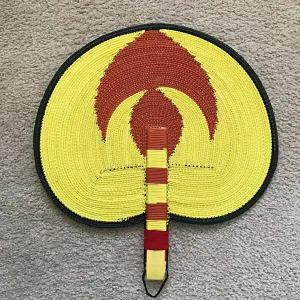 African woven Hand Fan from Recycled Plastics - Red / Yellow / black