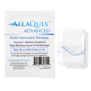 AllaQuix Advanced: Kaolin Hemostatic Bandage - Sterile Z-Fold Clotting Gauze