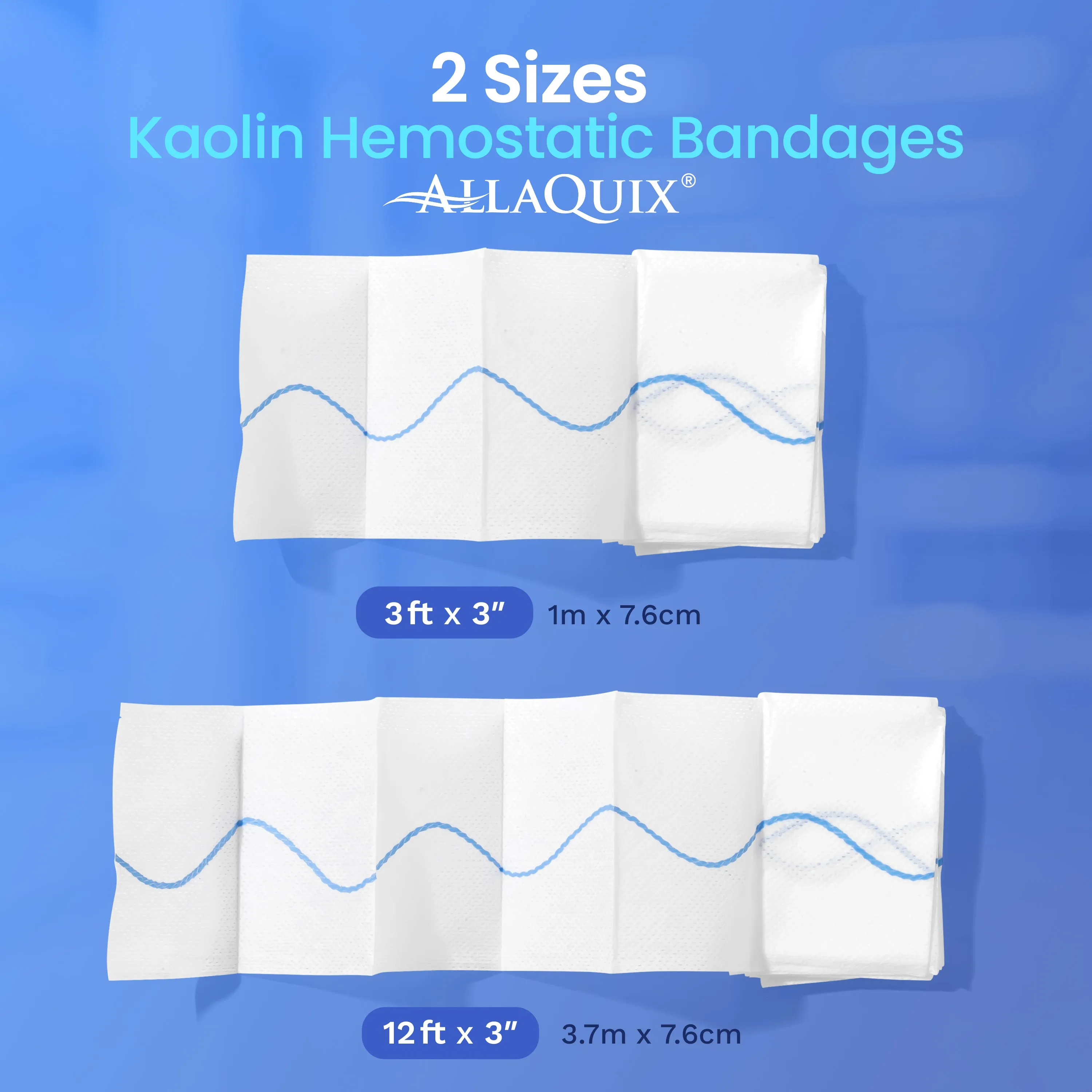 AllaQuix Advanced: Kaolin Hemostatic Bandage - Sterile Z-Fold Clotting Gauze