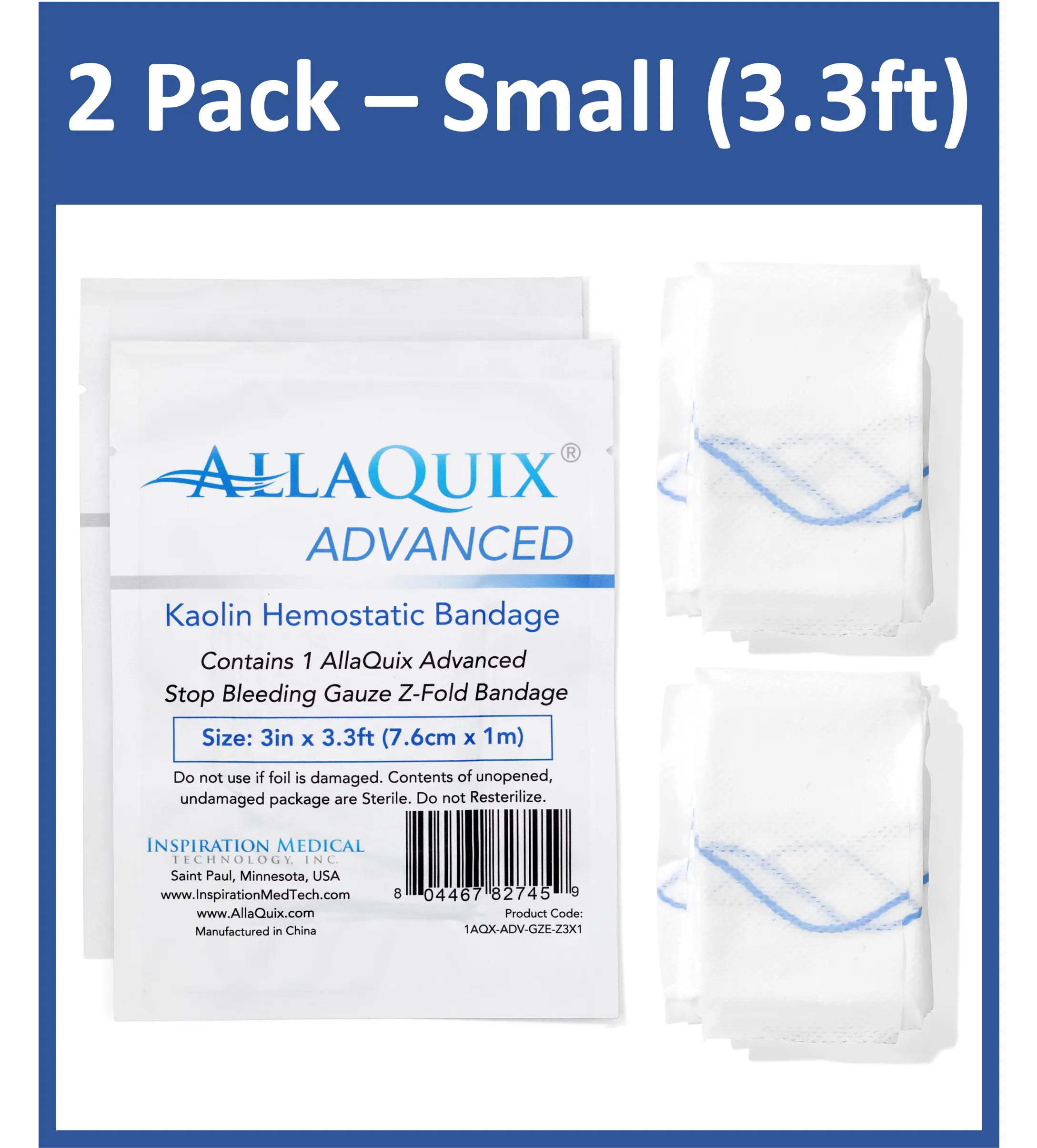 AllaQuix Advanced: Kaolin Hemostatic Bandage - Sterile Z-Fold Clotting Gauze