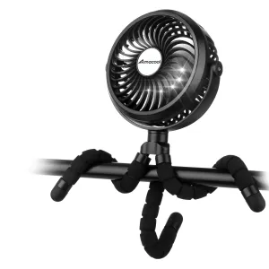 AMACOOL Battery Operated Stroller Fan Flexible Tripod Clip On Fan with 3 Speeds and Rotatable Handheld Personal Fan for Car Seat Crib Bike Treadmill (Black)