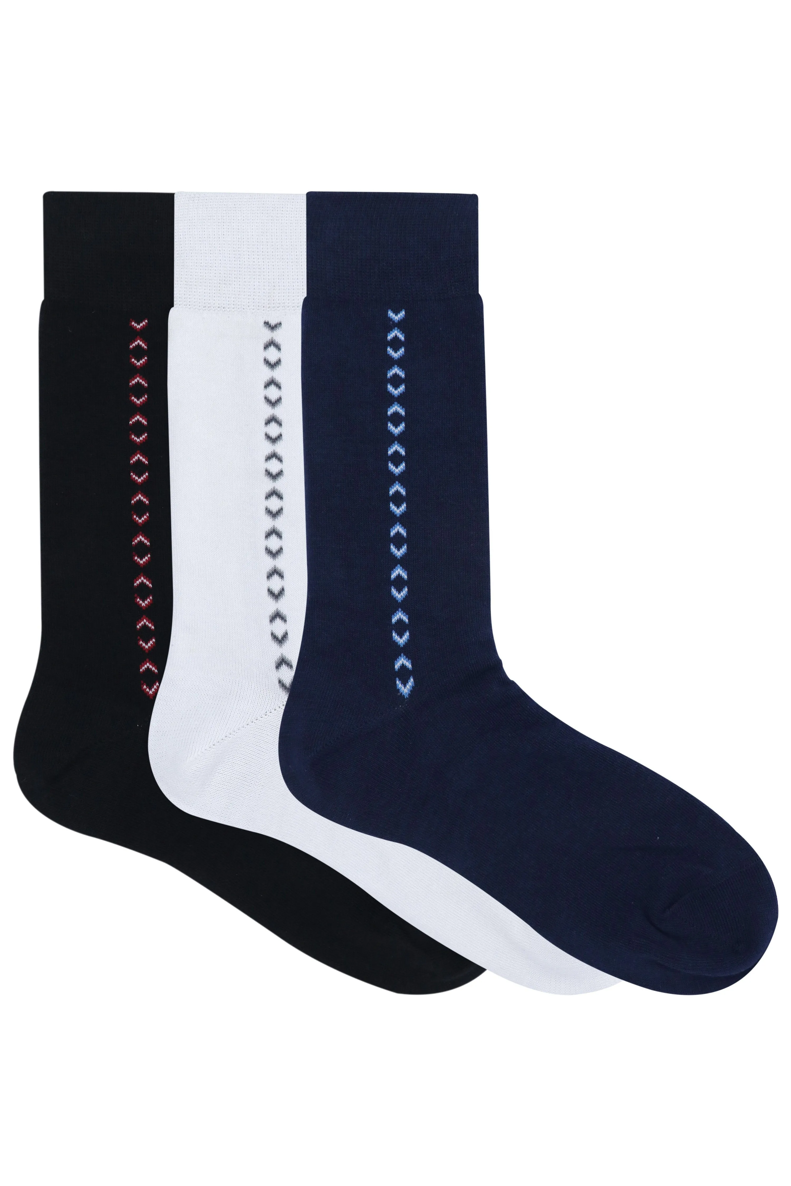 Balenzia Men's Motif Cotton Crew Socks- (Pack of 3 Pairs/1U) (Black,White,Navy)