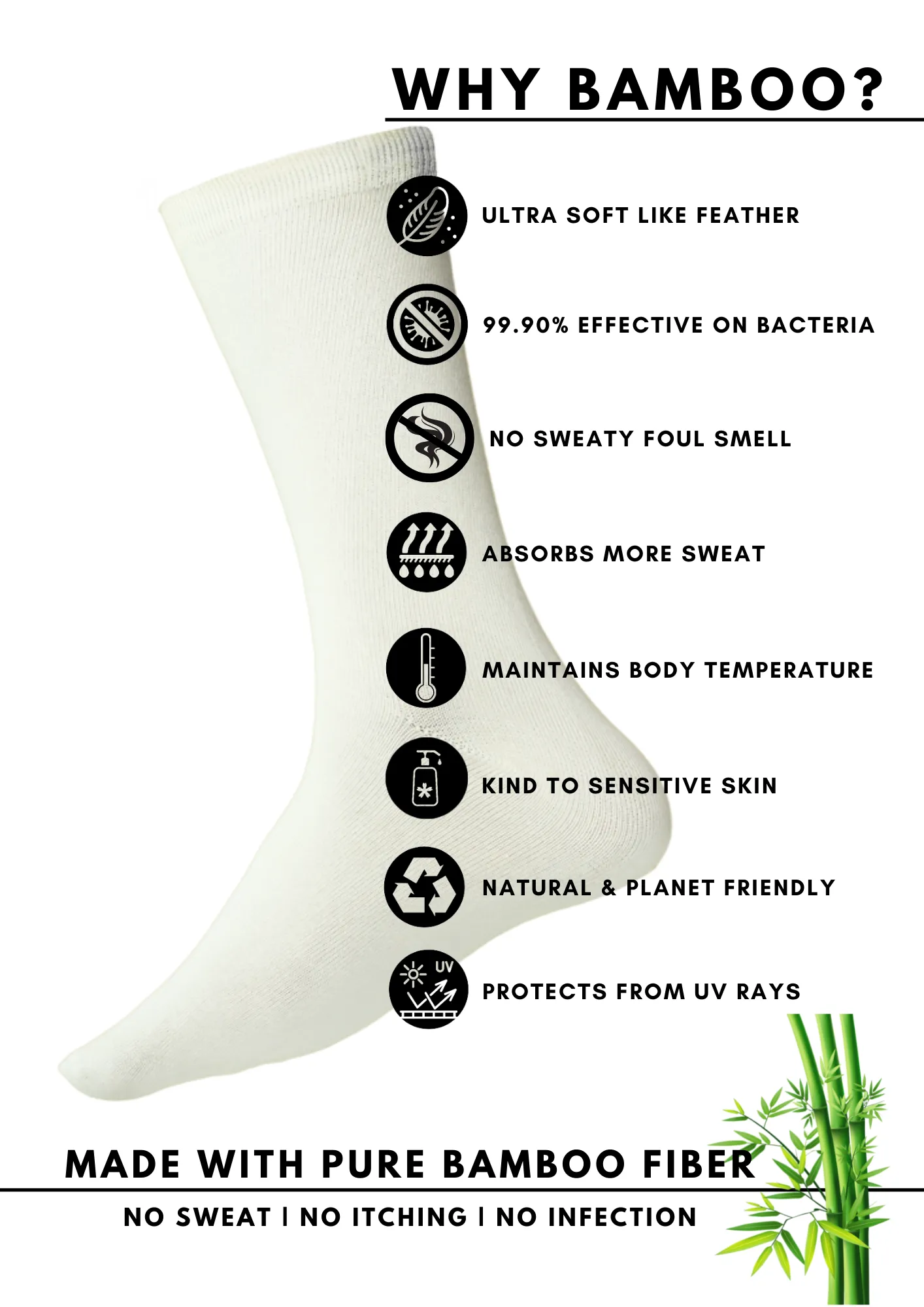 Bamboo Fabric Black Socks – Soft, Breathable, Eco-Friendly, and Moisture-Wicking for Ultimate Comfort and Style for Every Occasion | Black