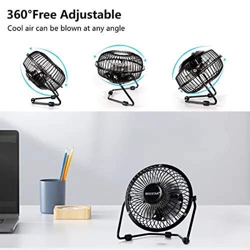 BEESTAR 4 Inch Mini Fan with Metal Construction,Powerful USB Powered,360° Rotation desk Personal Cooling Usb fans small quiet for Home Office Bedroom