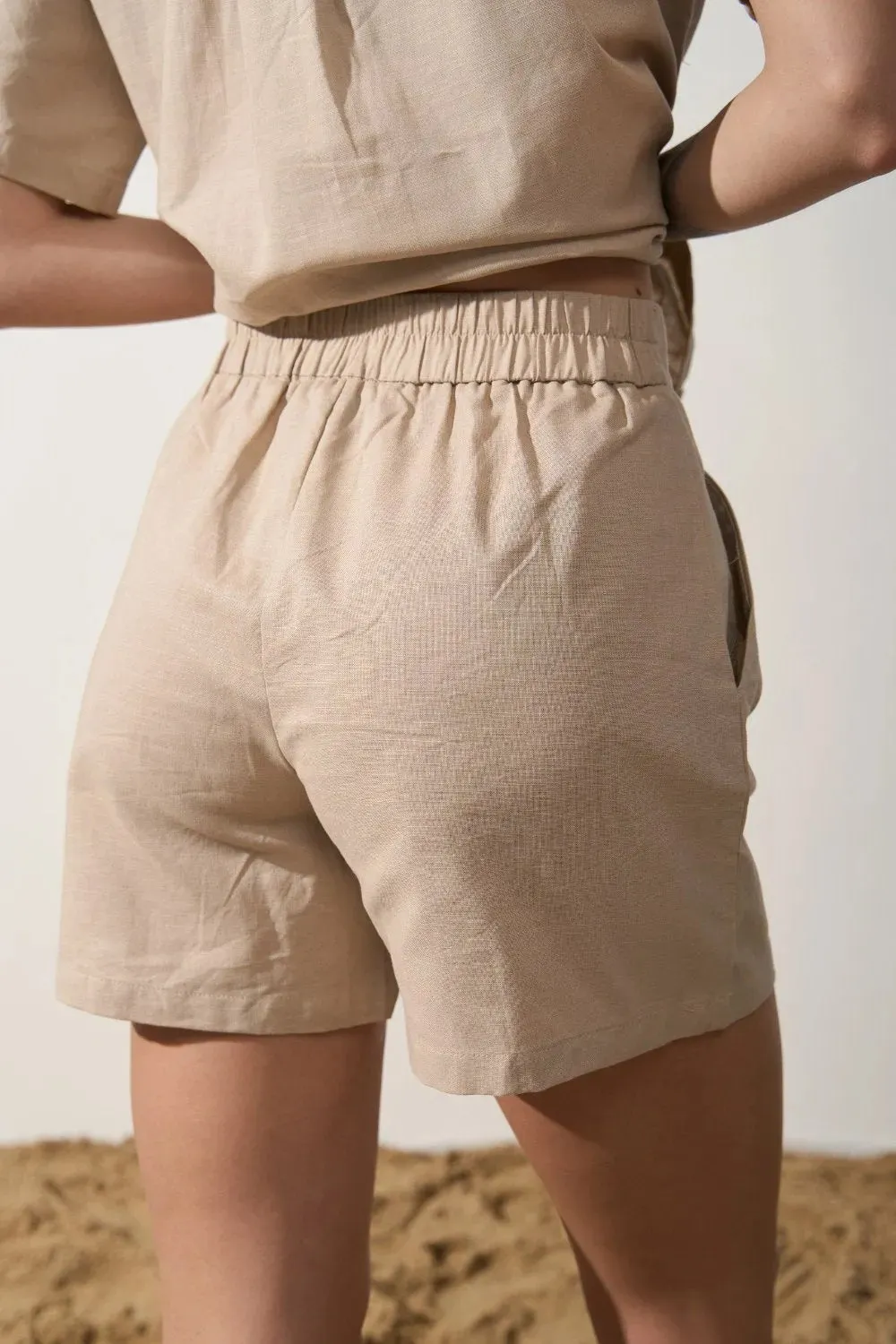 Beige Linen Blend Shorts