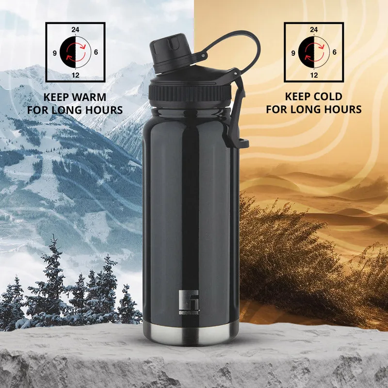 Bergner Walking Aquafit Thermosteel Hot And Cold Flask (Black) - 750 ML