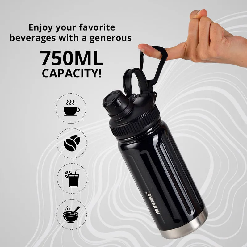 Bergner Walking Aquafit Thermosteel Hot And Cold Flask (Black) - 750 ML