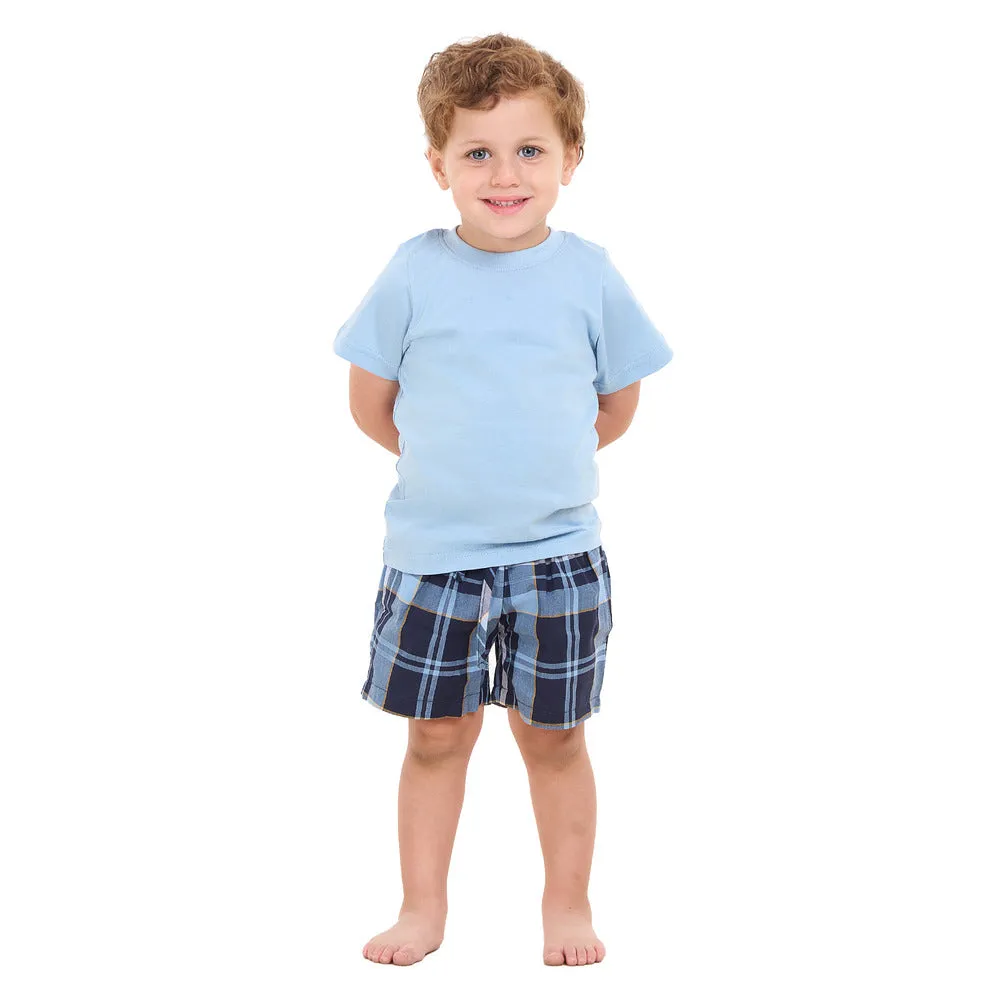 Boys summer pajama set Light Blue t-shirt  Light Blue x Dark Blue Checkered shorts