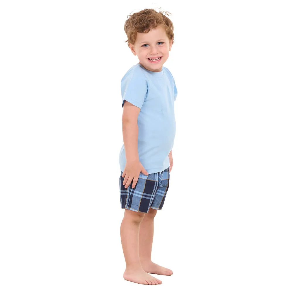 Boys summer pajama set Light Blue t-shirt  Light Blue x Dark Blue Checkered shorts