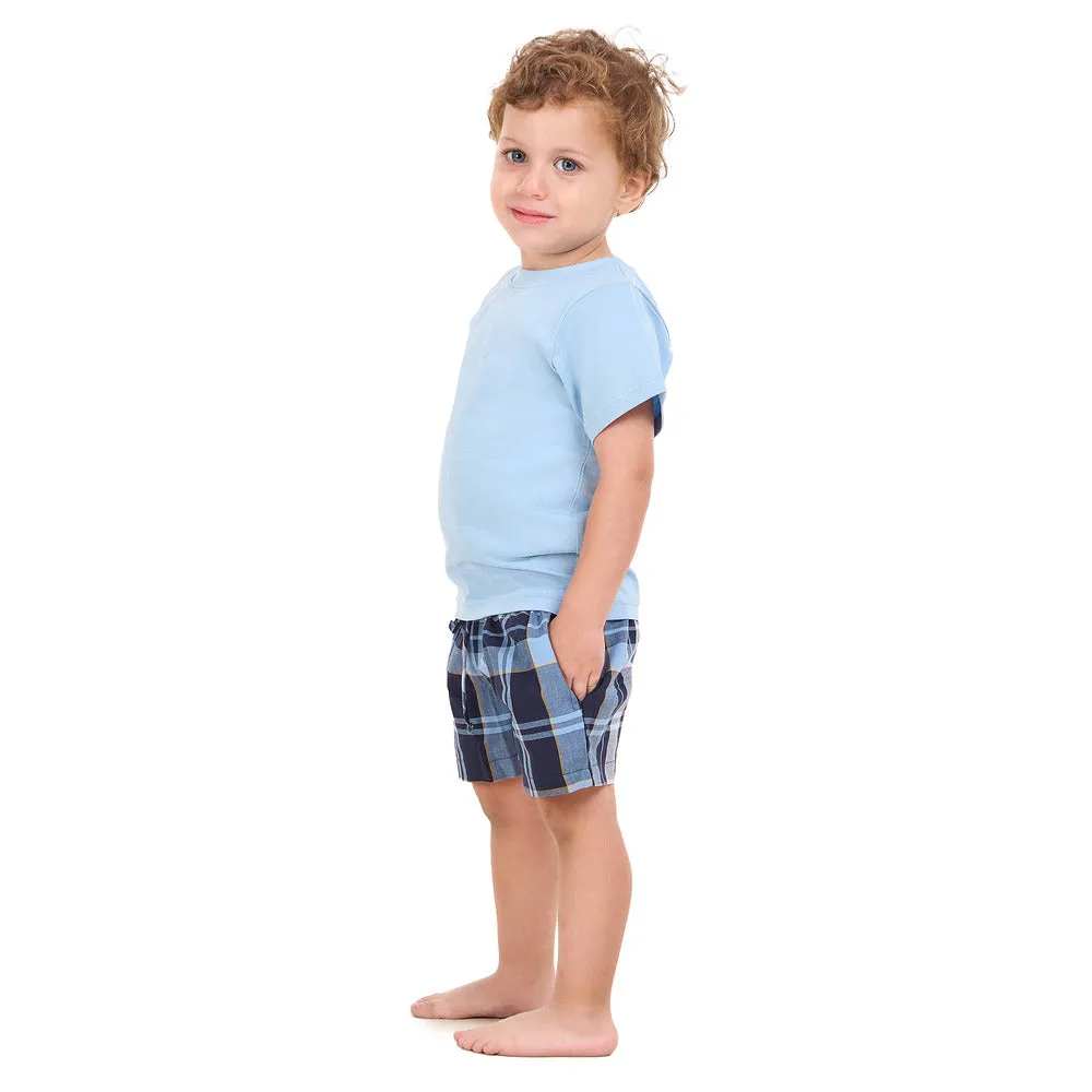 Boys summer pajama set Light Blue t-shirt  Light Blue x Dark Blue Checkered shorts