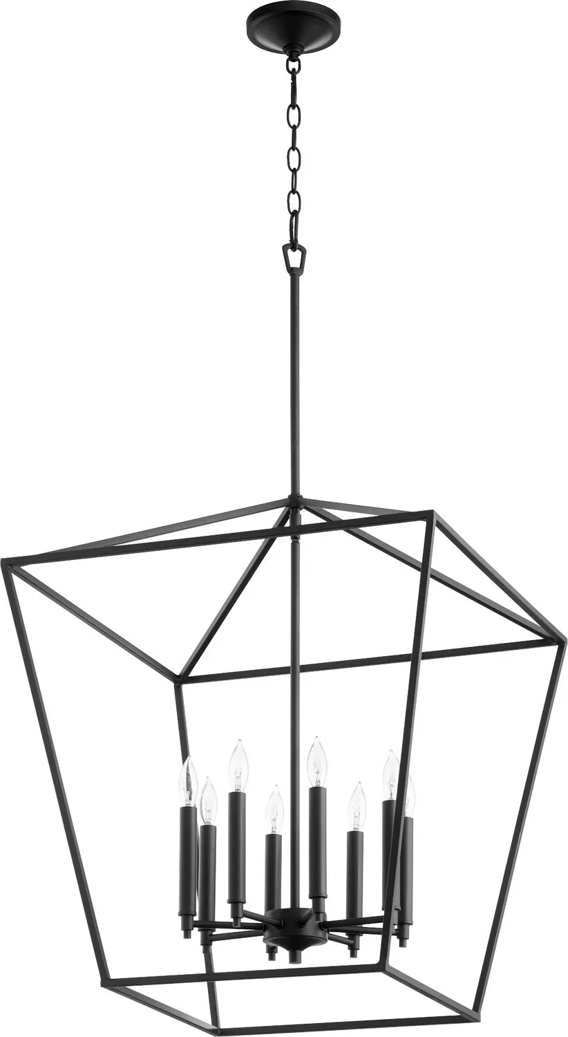 Eight Light Entry Pendant from the Gabriel Collection in Textured Black Finish by Quorum