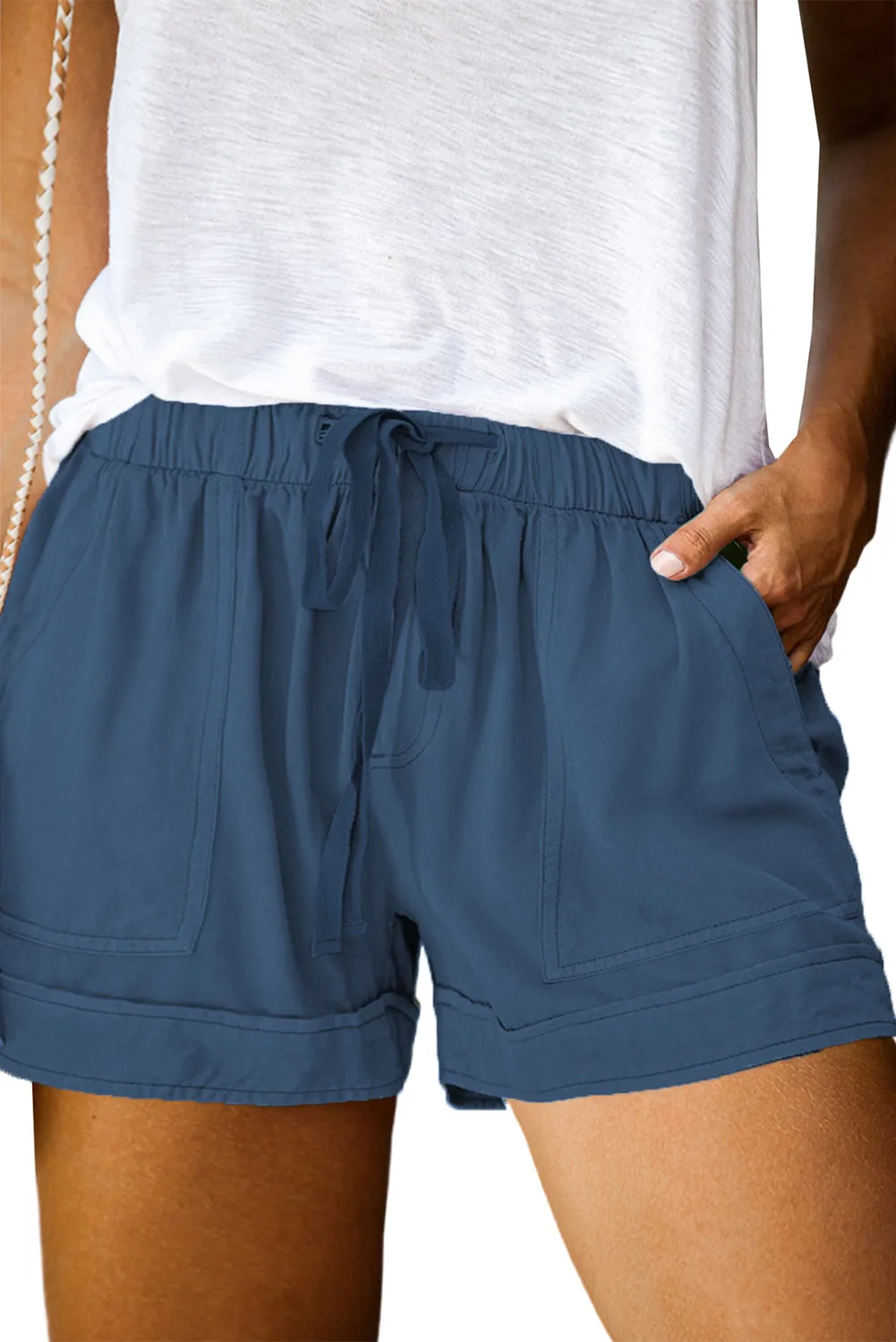 Elastic Waist Drawstring Pocket Shorts