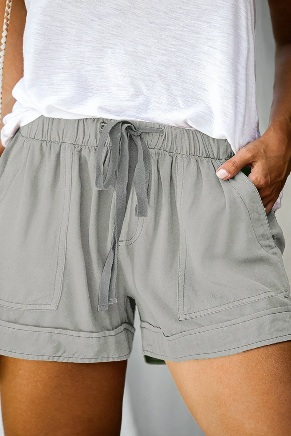 Elastic Waist Drawstring Pocket Shorts