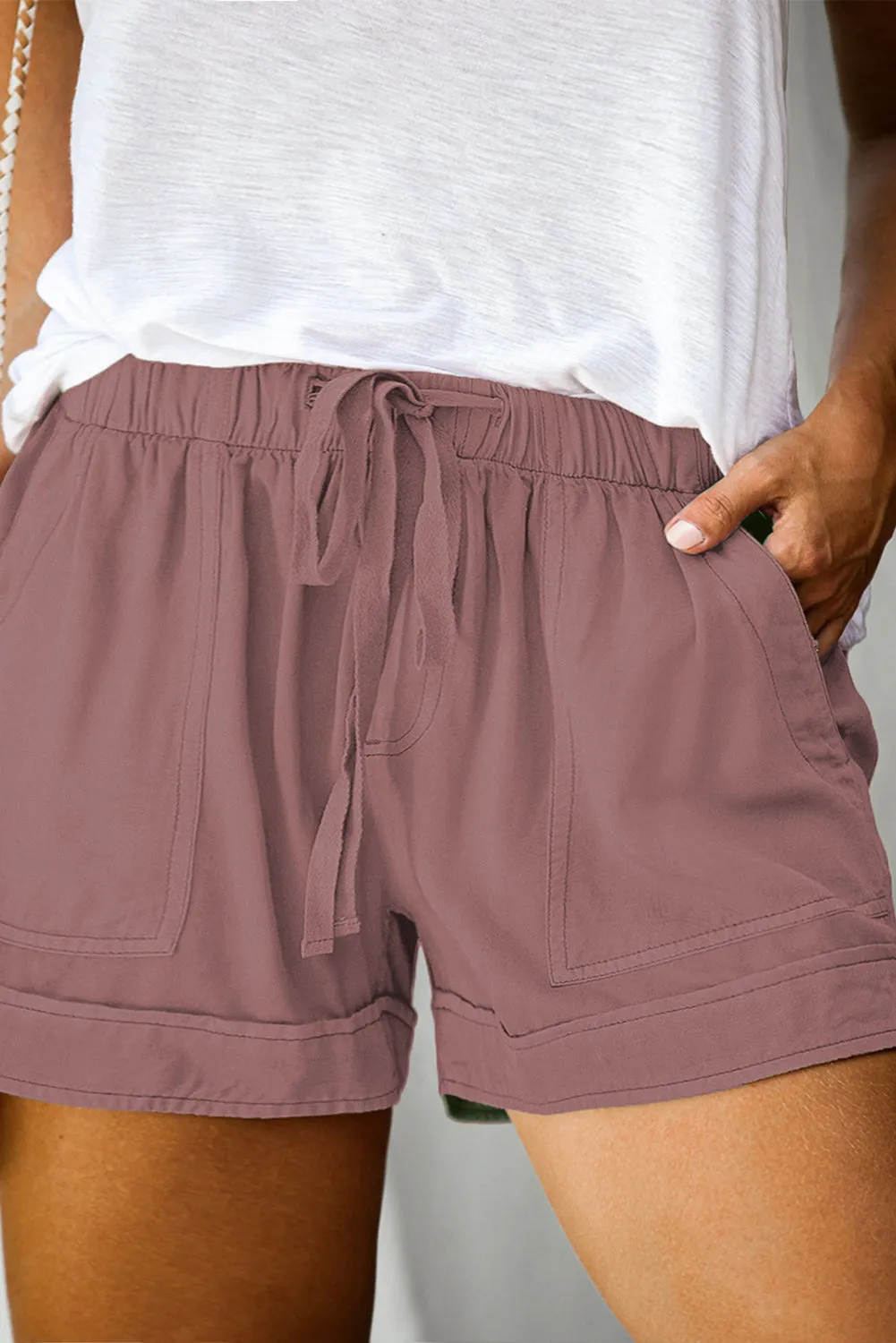 Elastic Waist Drawstring Pocket Shorts