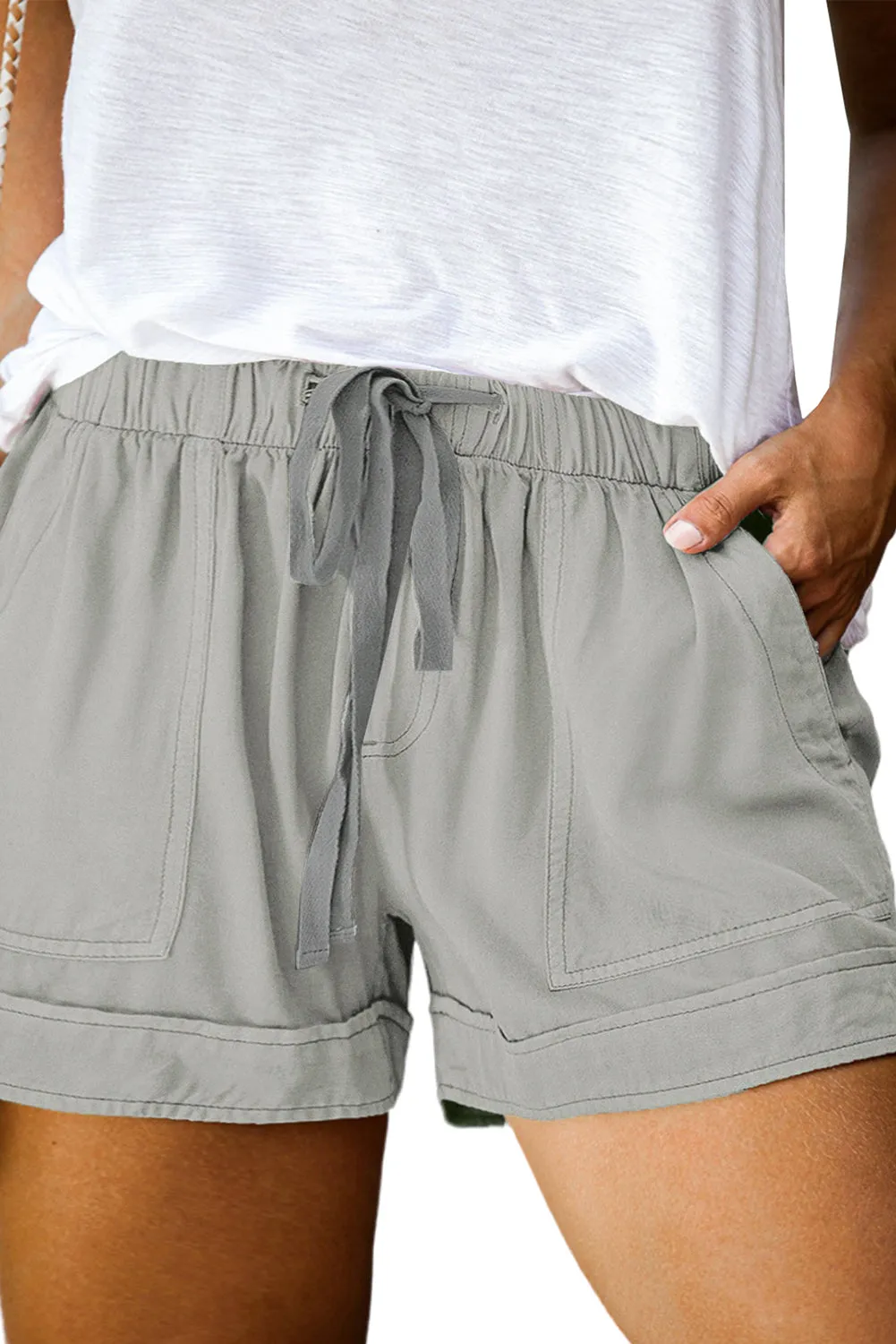 Elastic Waist Drawstring Pocket Shorts