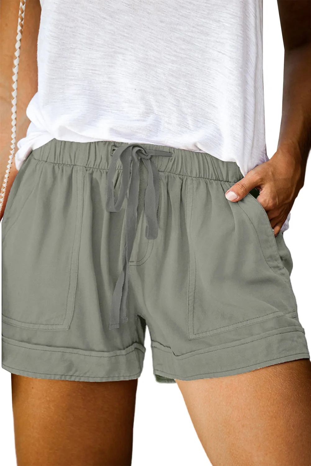 Elastic Waist Drawstring Pocket Shorts