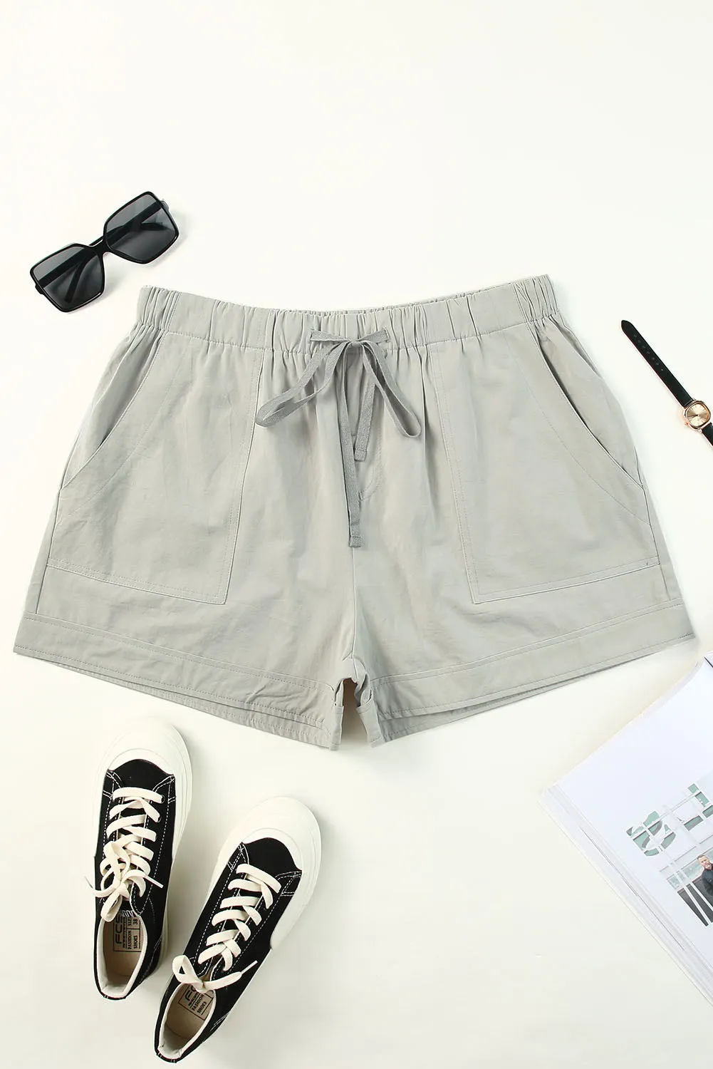 Elastic Waist Drawstring Pocket Shorts