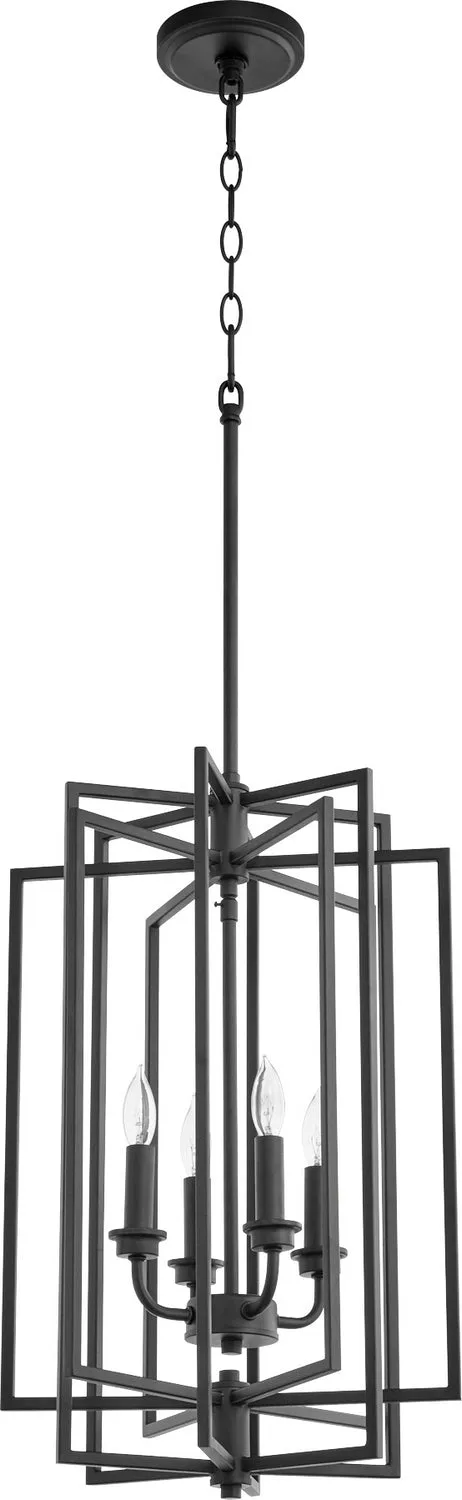 Four Light Entry Pendant from the Hammond Collection in Textured Black Finish by Quorum