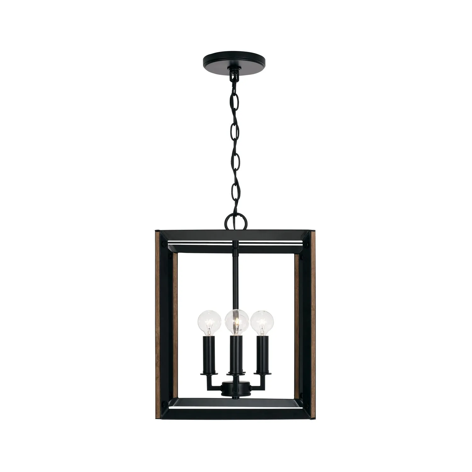 Four Light Foyer Pendant from the Rowe Collection in Matte Black and Brown Wood Finish by Capital Lighting