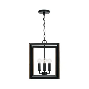 Four Light Foyer Pendant from the Rowe Collection in Matte Black and Brown Wood Finish by Capital Lighting