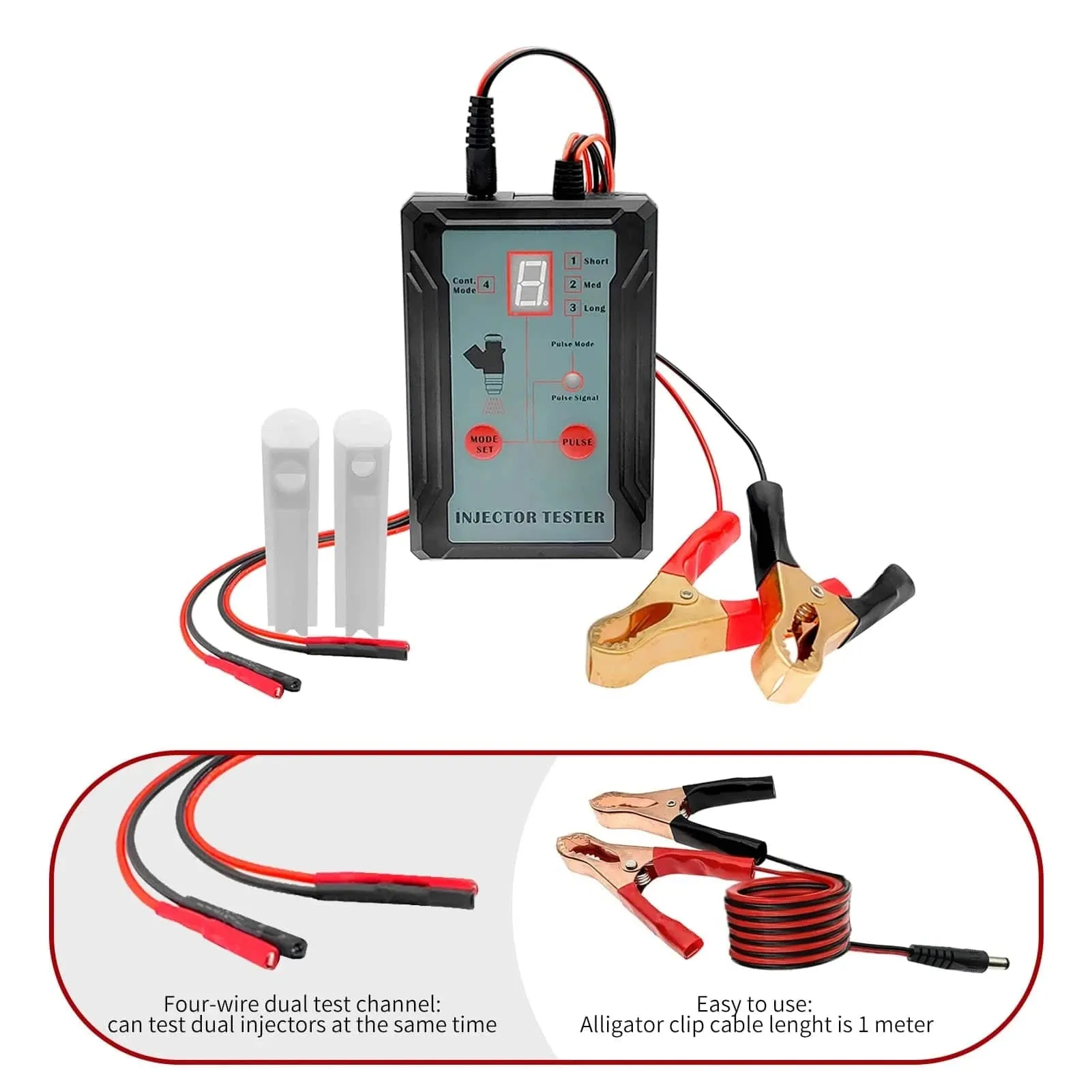 Fuel Injector Tester and Adapter for Diagnosis Cleaning of Injectors DIY Tool Kits 12V/5V Switchable Short-circuit Protection