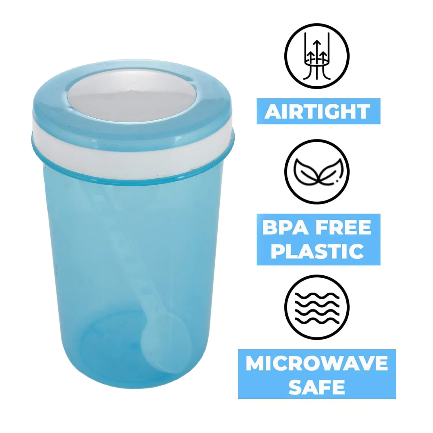 Heart Home Containers Set for Kitchen|BPA-Free Plastic 1500 ML Storage Containers Set with Spoon for Kitchen Set of 3 (Sky Blue)