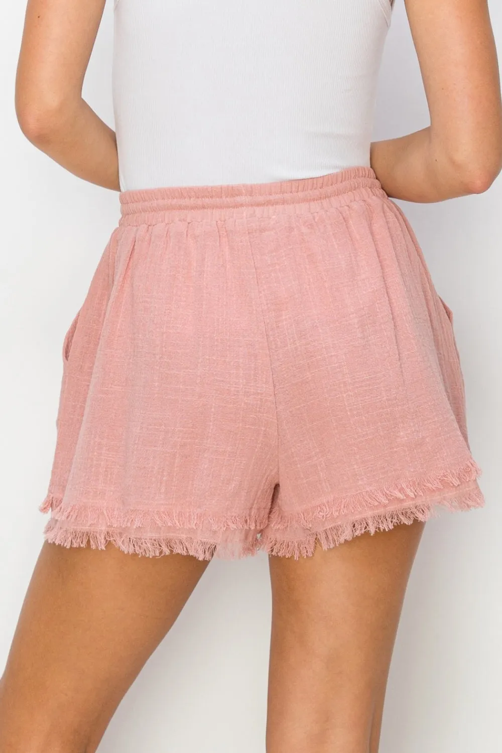 HYFVE Drawstring Cotton Gauze Frayed Shorts