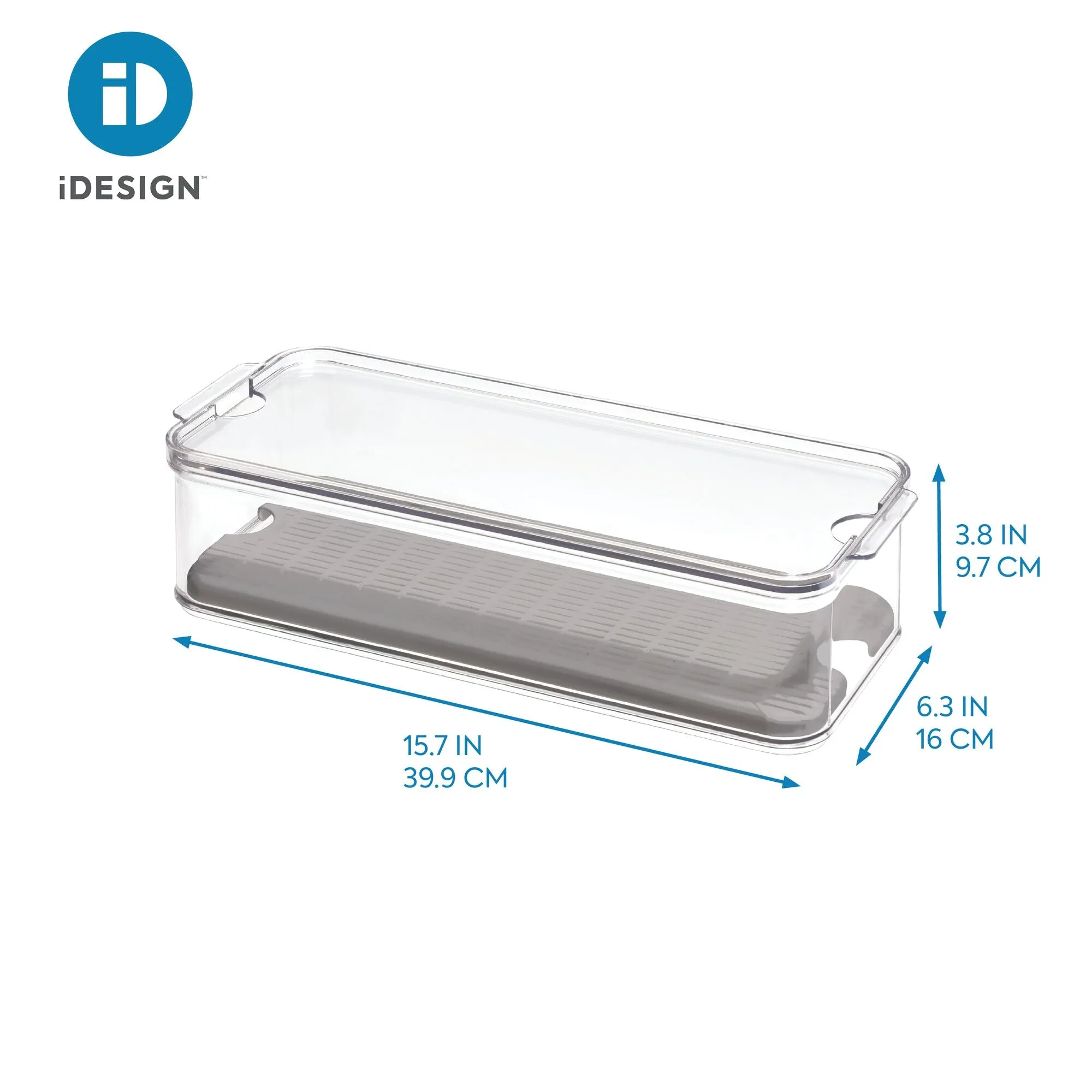 iDesign Crisp Produce Plastic Fridge Bin 15.72" x 6.32" x 3.76", Clear