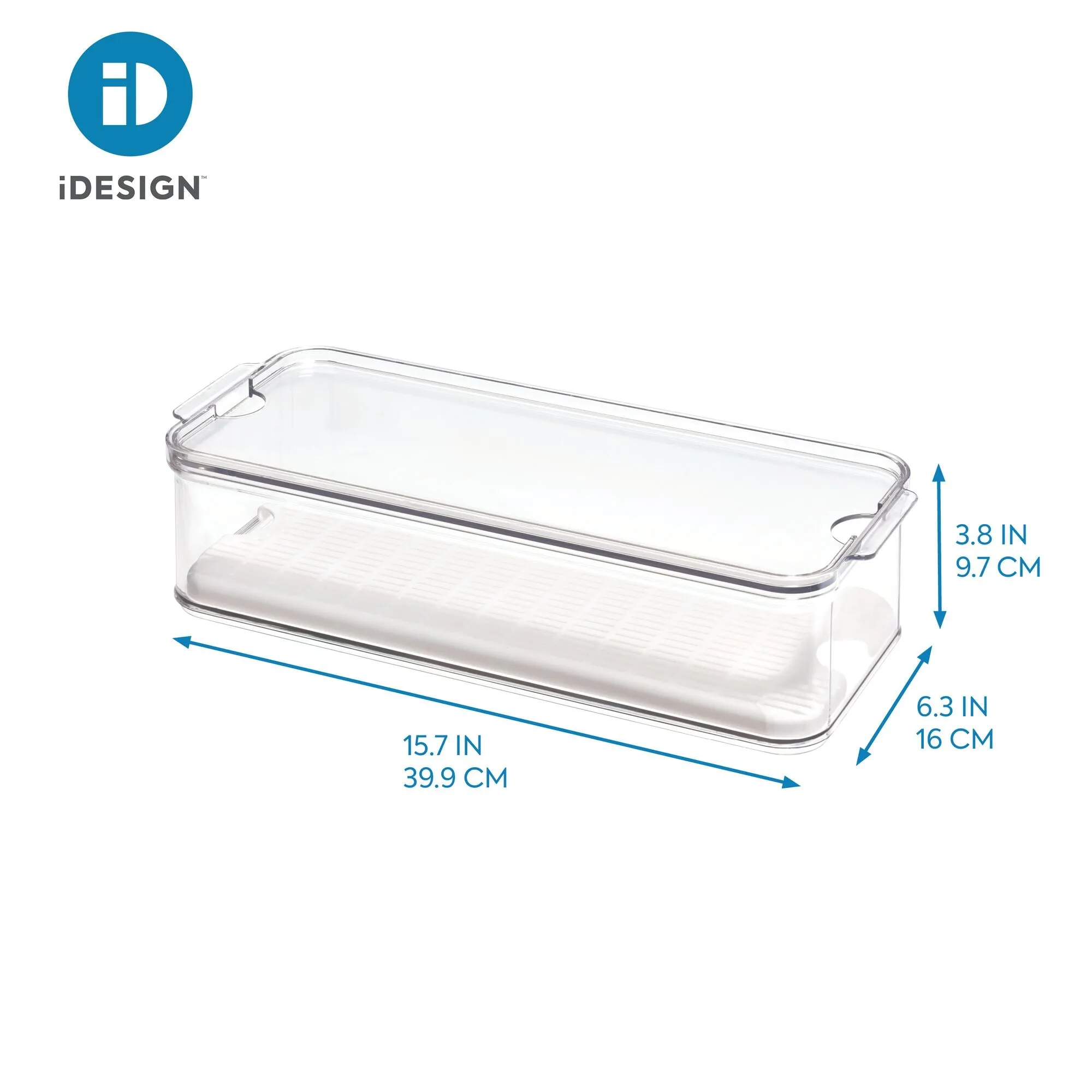 iDesign Crisp Produce Plastic Fridge Bin 15.72" x 6.32" x 3.76", Clear