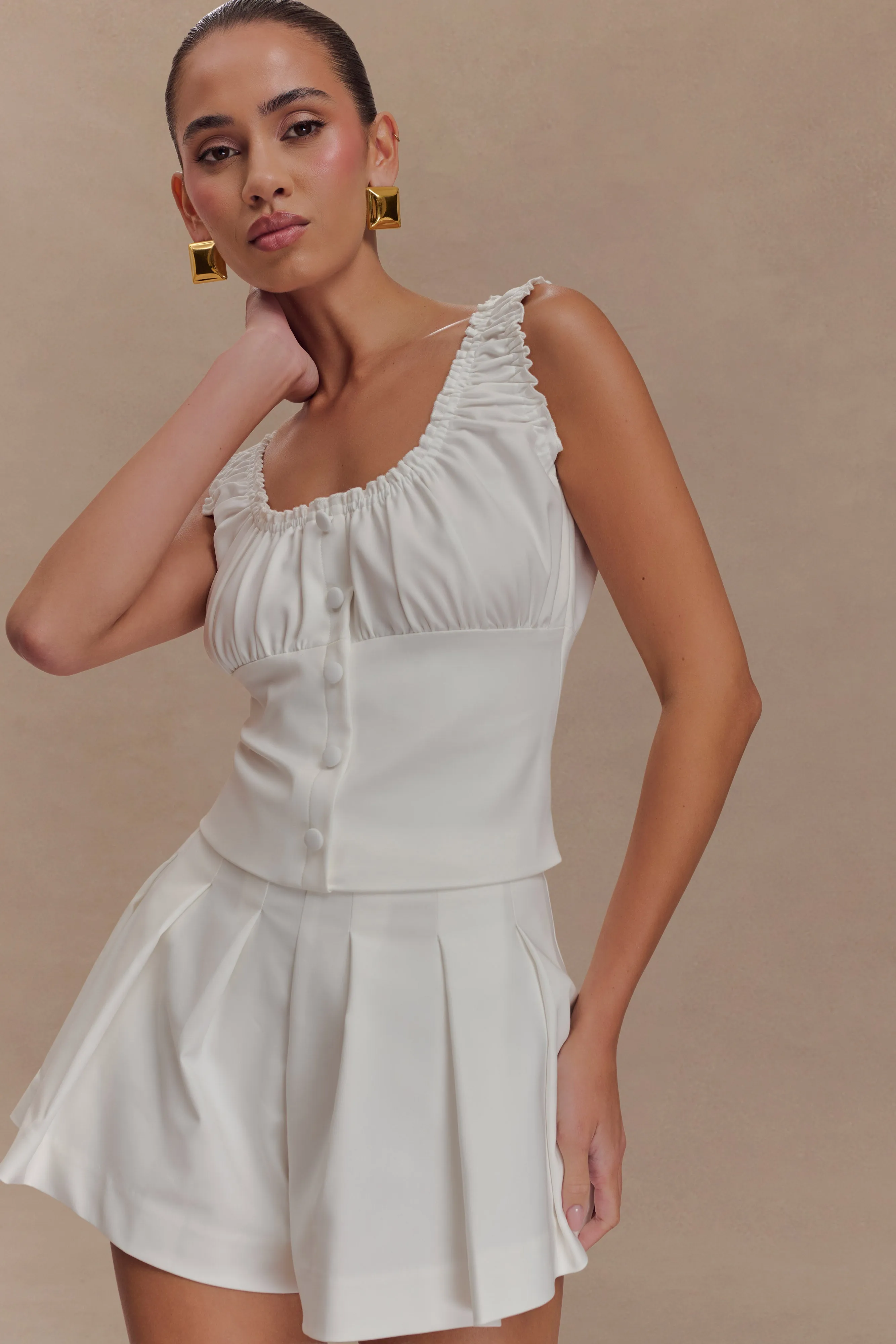 Ines Sleeveless Ruched Top - White