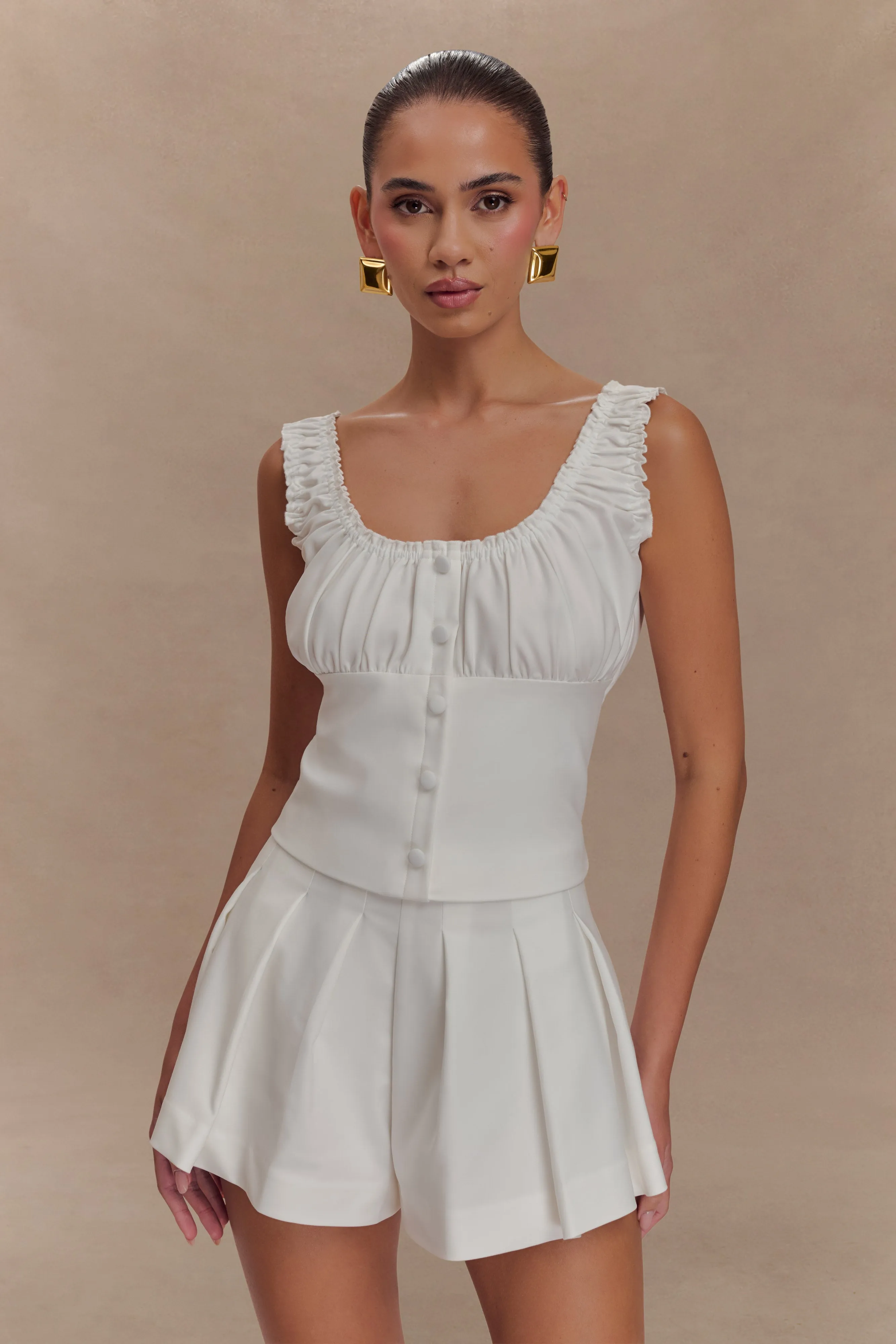 Ines Sleeveless Ruched Top - White