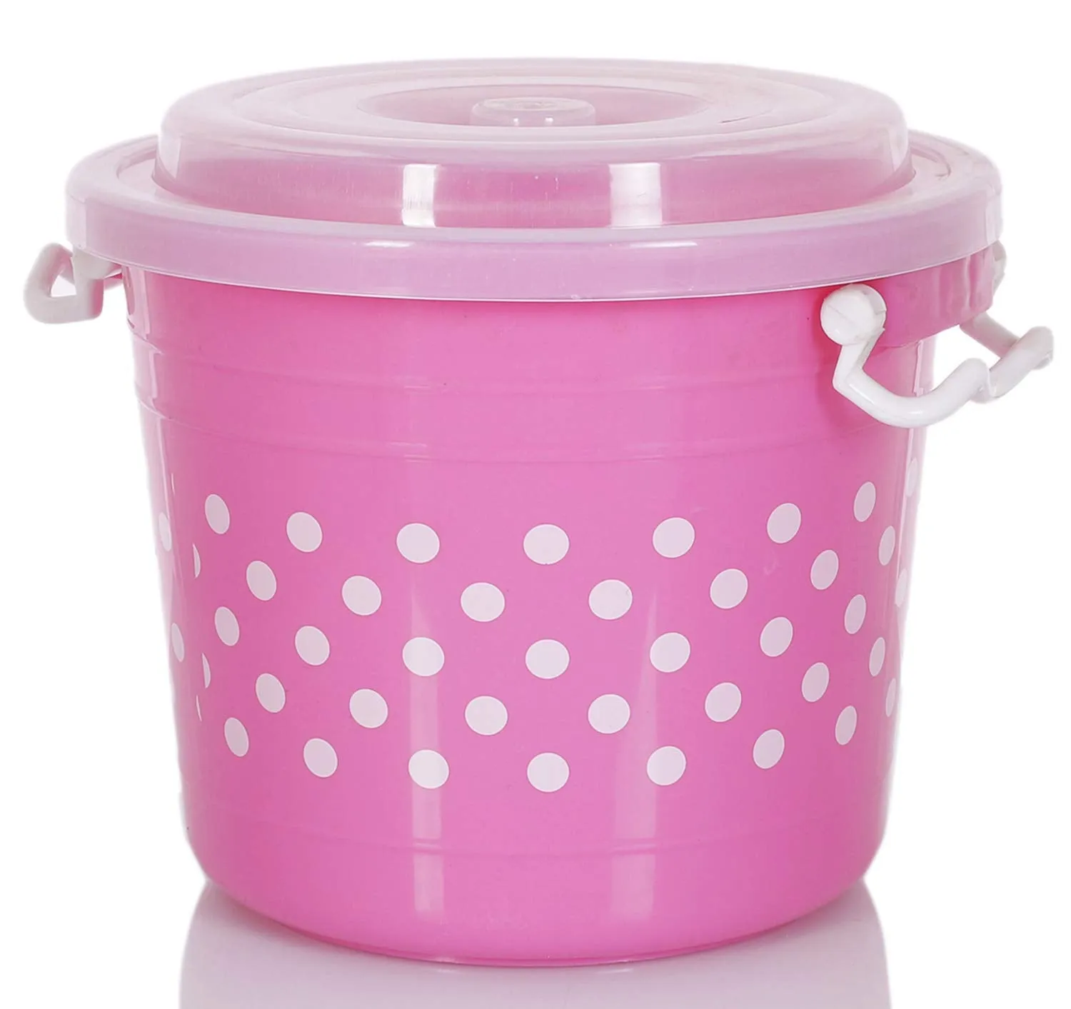 Kuber Industries Dots Design Virgin Plastic 3 Pieces Multipurpose Kitchen Storage Container with Side Lock-Handle,6 Ltrs,11 Ltrs,16 Ltrs (Pink) - CTKTC034831