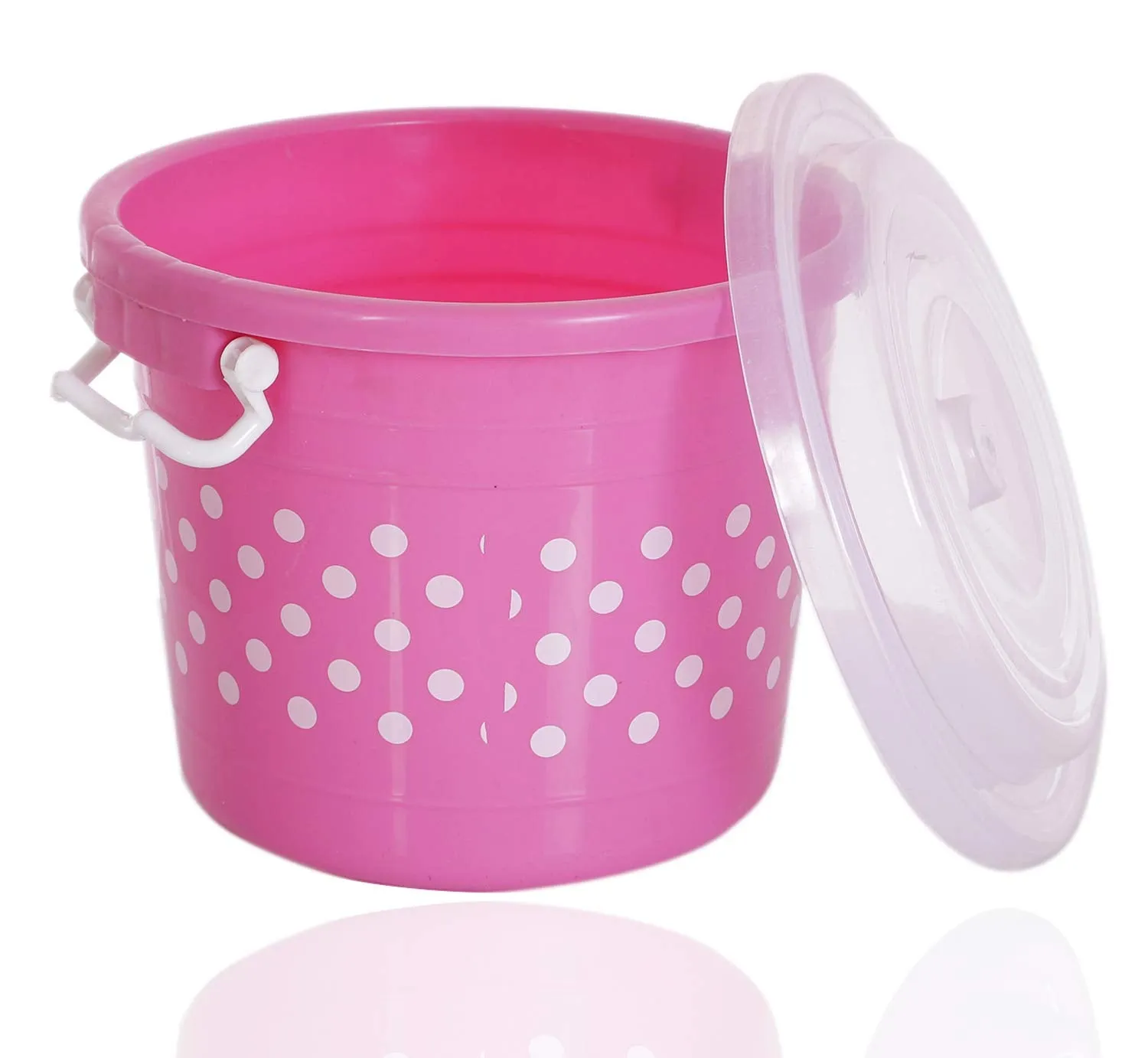 Kuber Industries Dots Design Virgin Plastic 3 Pieces Multipurpose Kitchen Storage Container with Side Lock-Handle,6 Ltrs,11 Ltrs,16 Ltrs (Pink) - CTKTC034831