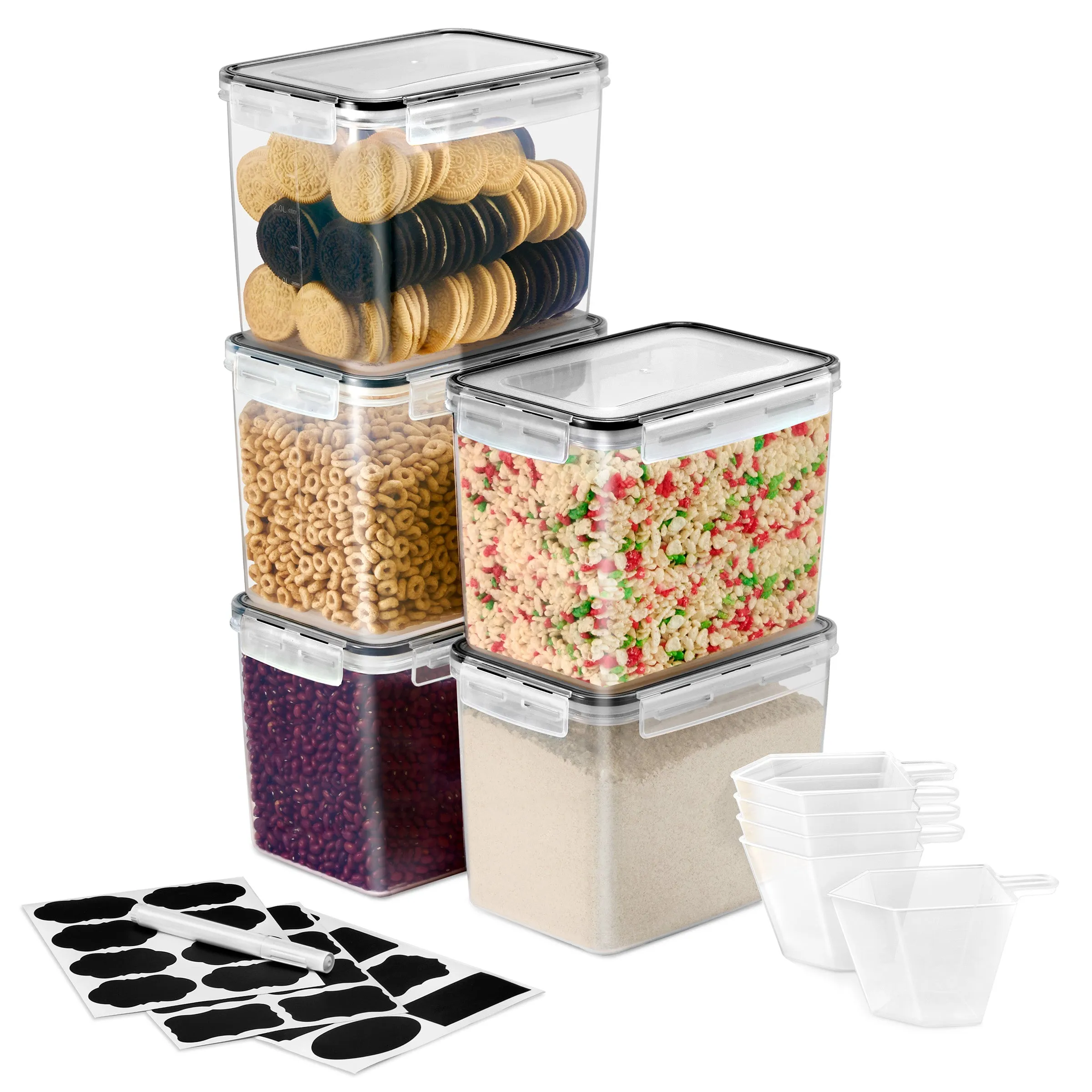 Large Narrow Airtight Food Storage Containers with Lids (5 Pack)