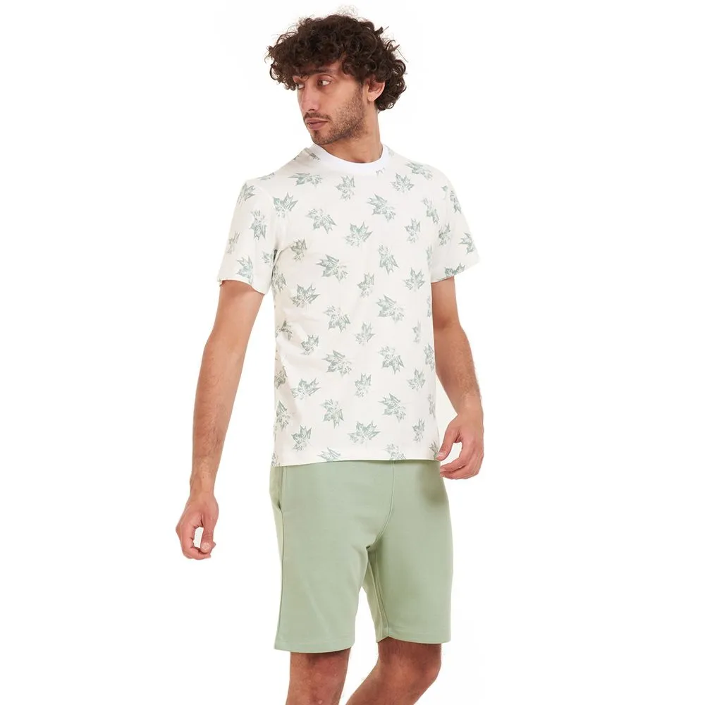 Men summer pajama set Pistache leaves t-shirt  Pistache shorts