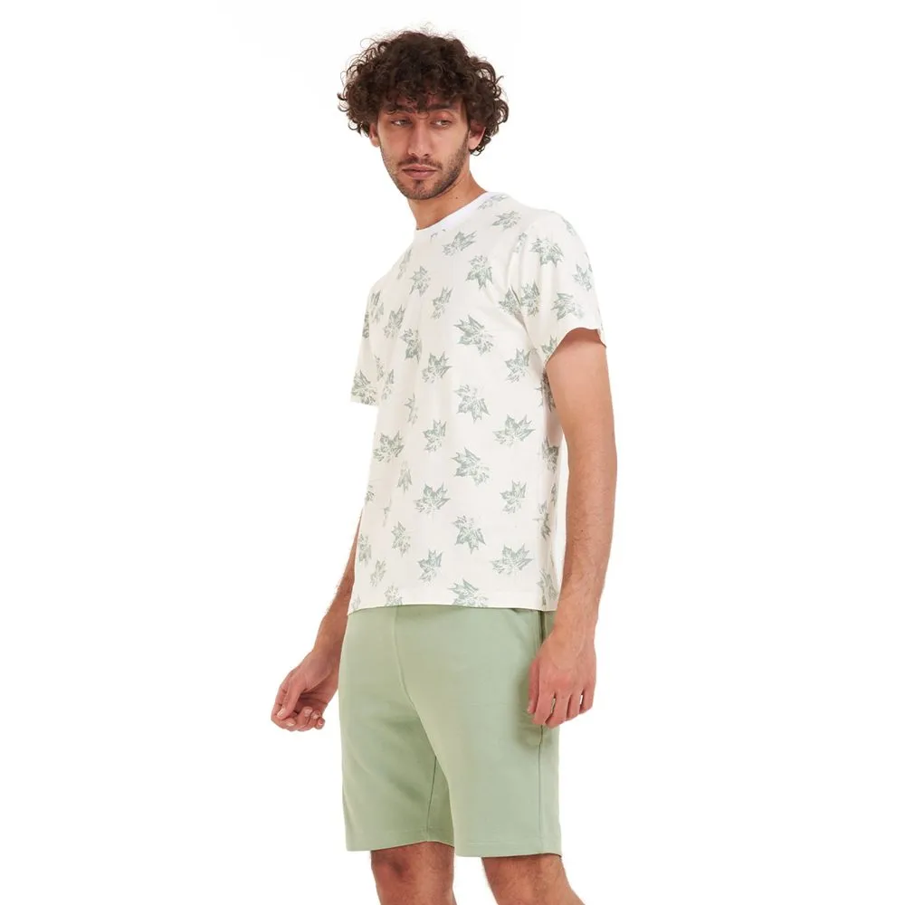 Men summer pajama set Pistache leaves t-shirt  Pistache shorts