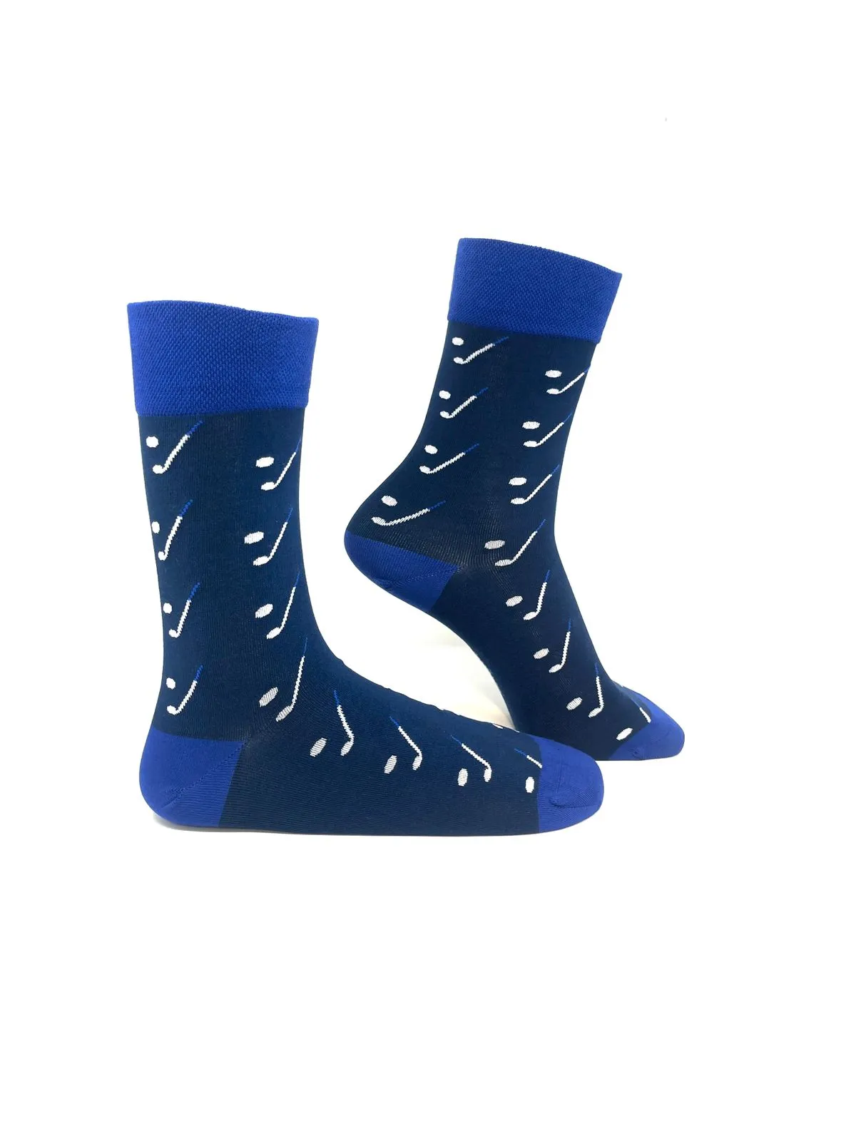 Men’s Crew Bamboo Socks – Navy with White & Blue Pattern