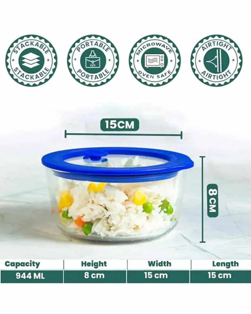 Minimalist Round Borosilicate Glass Lunch Box Containers With Lid | 944 ML