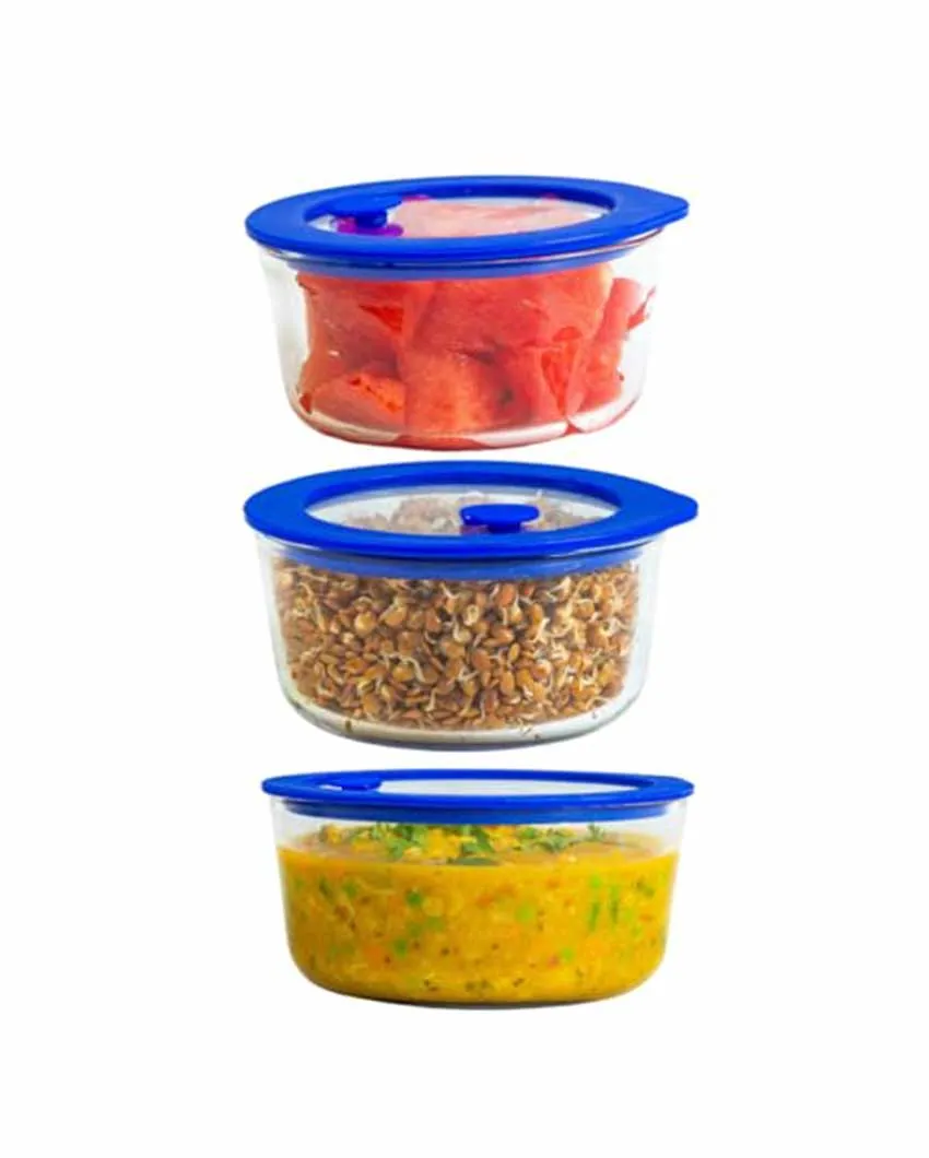 Minimalist Round Borosilicate Glass Lunch Box Containers With Lid | 944 ML