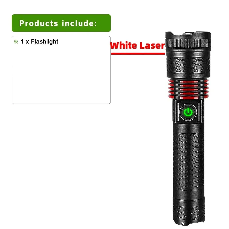 NEW 9000LM Rechargeable LED Flashlights White Laser Lamp Beads 2000m Super Bright Flashlight Powerful Lantern Camping Torch