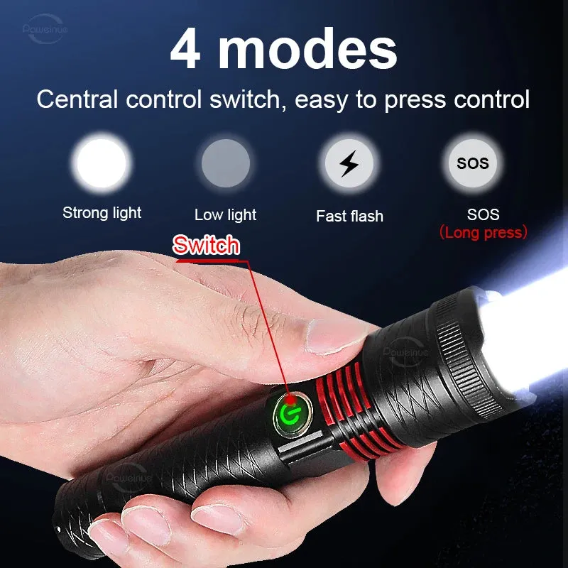 NEW 9000LM Rechargeable LED Flashlights White Laser Lamp Beads 2000m Super Bright Flashlight Powerful Lantern Camping Torch