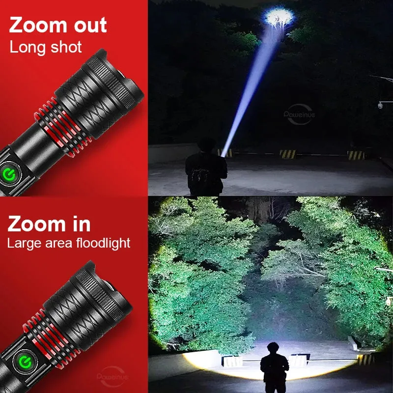 NEW 9000LM Rechargeable LED Flashlights White Laser Lamp Beads 2000m Super Bright Flashlight Powerful Lantern Camping Torch